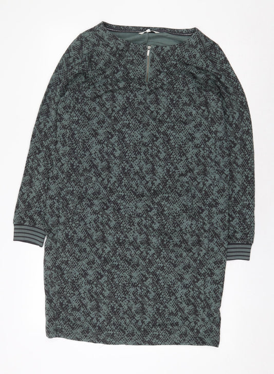 Sandwich Womens Green Geometric Cotton Sheath Size S Boat Neck Zip