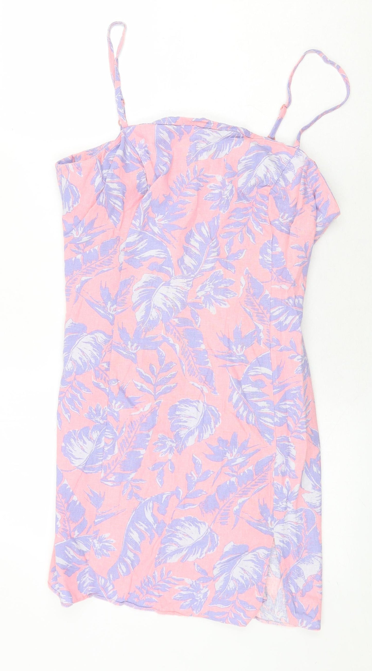 New Look Womens Pink Floral Cotton Mini Size 14 Square Neck Zip