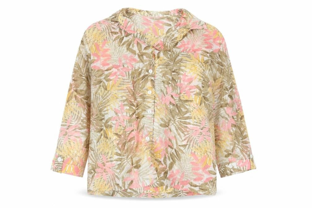 Cathy Daniels Womens Yellow Floral Polyester Basic Button-Up Size M Collared