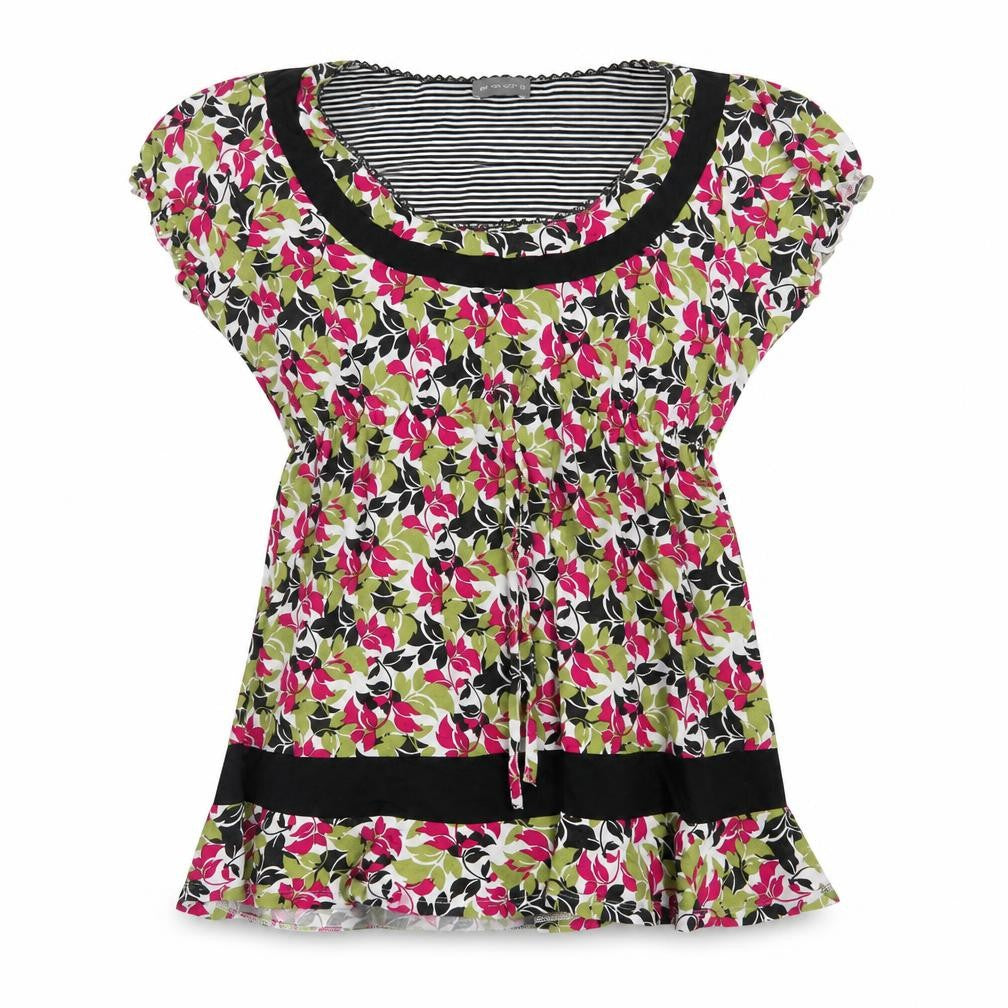 Per Una Womens Green Floral Viscose Basic Blouse Size 10 Boat Neck