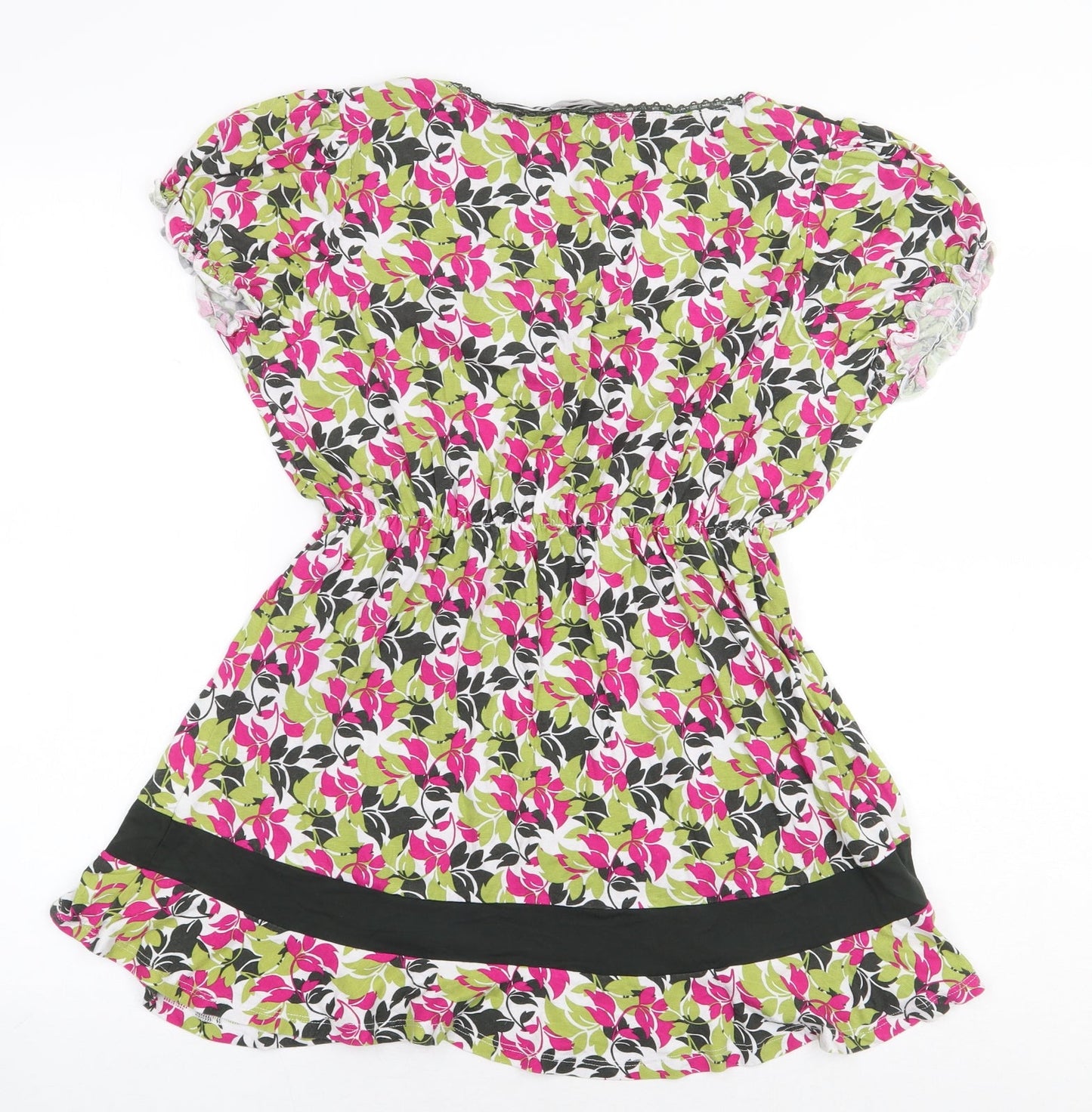 Per Una Womens Green Floral Viscose Basic Blouse Size 10 Boat Neck