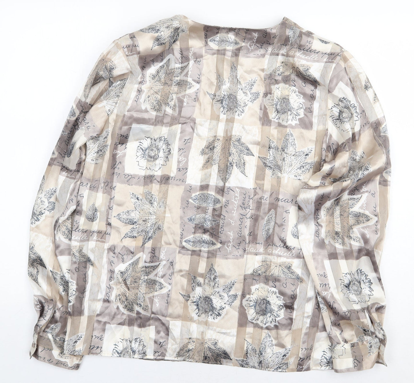 Martinique Womens Beige Floral Polyester Basic Button-Up Size 10 Round Neck