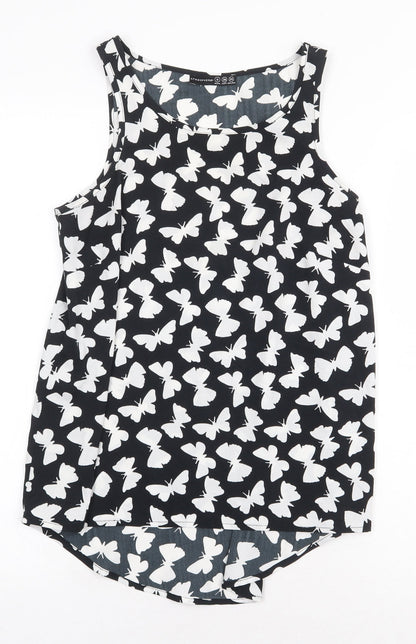 Atmosphere Womens Black Geometric Polyester Basic Tank Size 8 Boat Neck - Butterfly Pattern