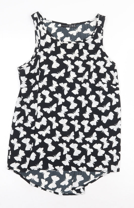 Atmosphere Womens Black Geometric Polyester Basic Tank Size 8 Boat Neck - Butterfly Pattern