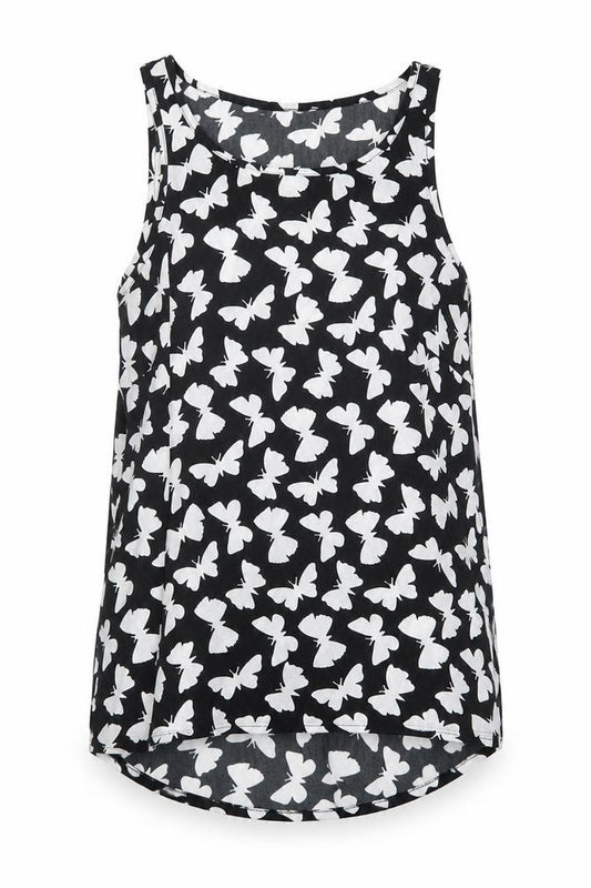 Atmosphere Womens Black Geometric Polyester Basic Tank Size 8 Boat Neck - Butterfly Pattern