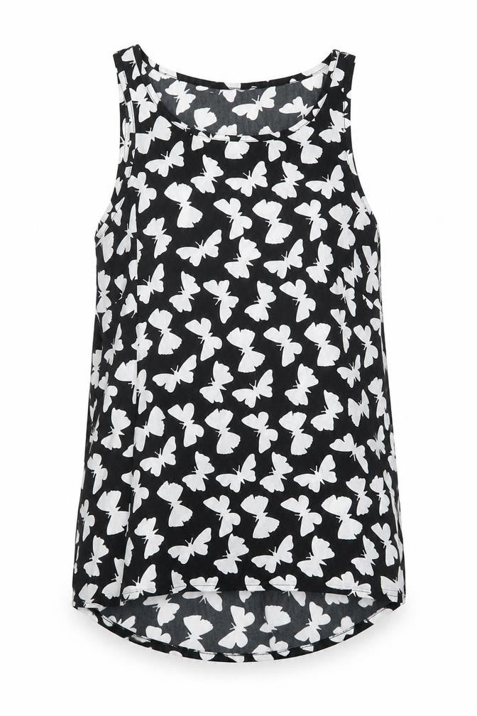 Atmosphere Womens Black Geometric Polyester Basic Tank Size 8 Boat Neck - Butterfly Pattern