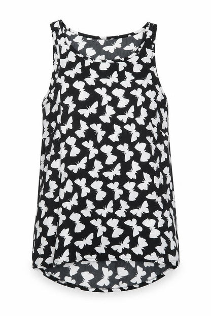 Atmosphere Womens Black Geometric Polyester Basic Tank Size 8 Boat Neck - Butterfly Pattern