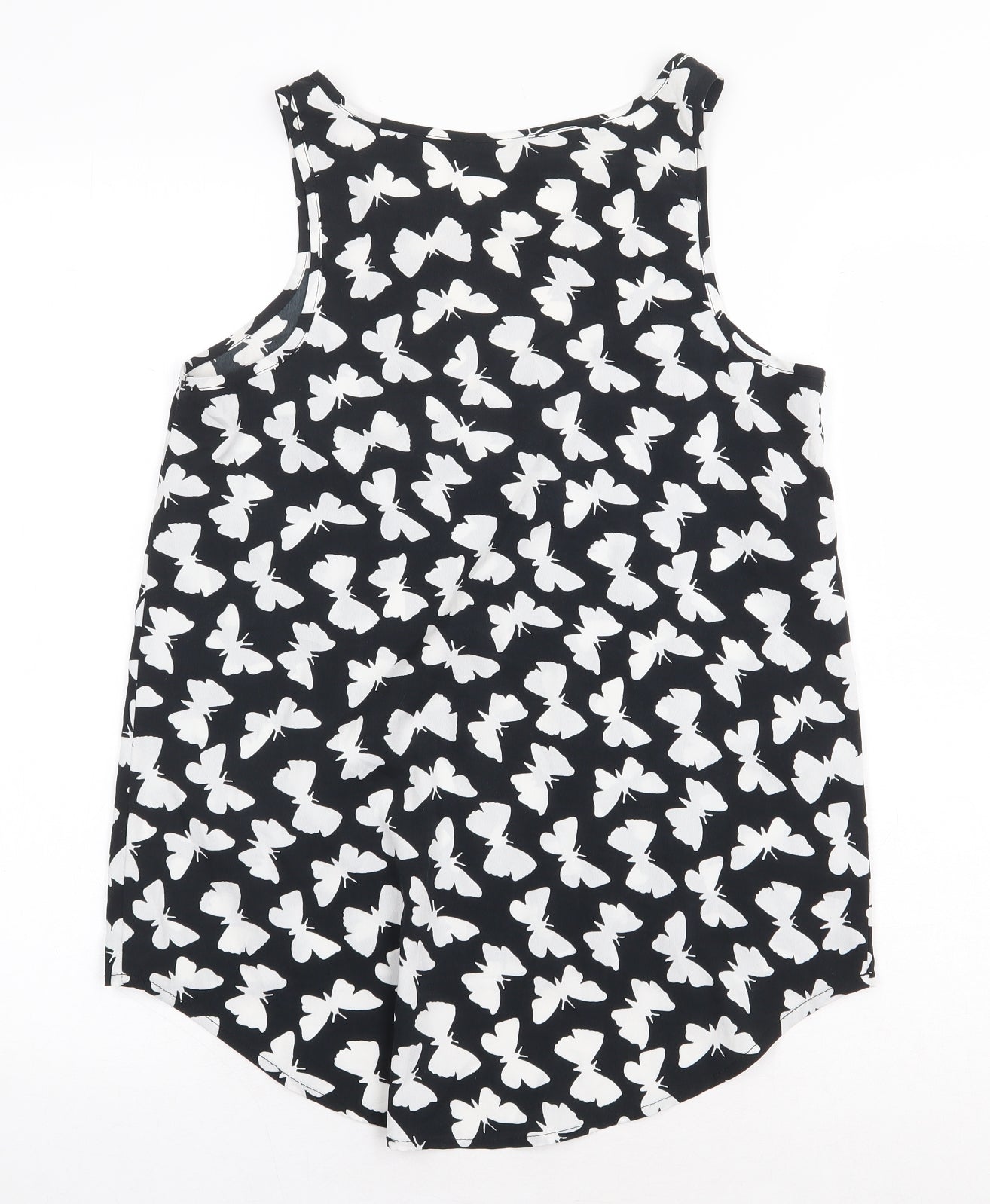 Atmosphere Womens Black Geometric Polyester Basic Tank Size 8 Boat Neck - Butterfly Pattern