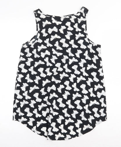 Atmosphere Womens Black Geometric Polyester Basic Tank Size 8 Boat Neck - Butterfly Pattern