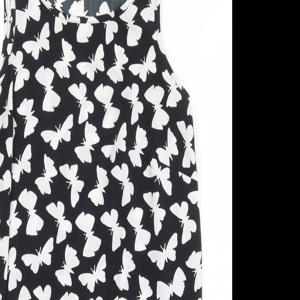Atmosphere Womens Black Geometric Polyester Basic Tank Size 8 Boat Neck - Butterfly Pattern