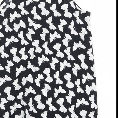 Atmosphere Womens Black Geometric Polyester Basic Tank Size 8 Boat Neck - Butterfly Pattern
