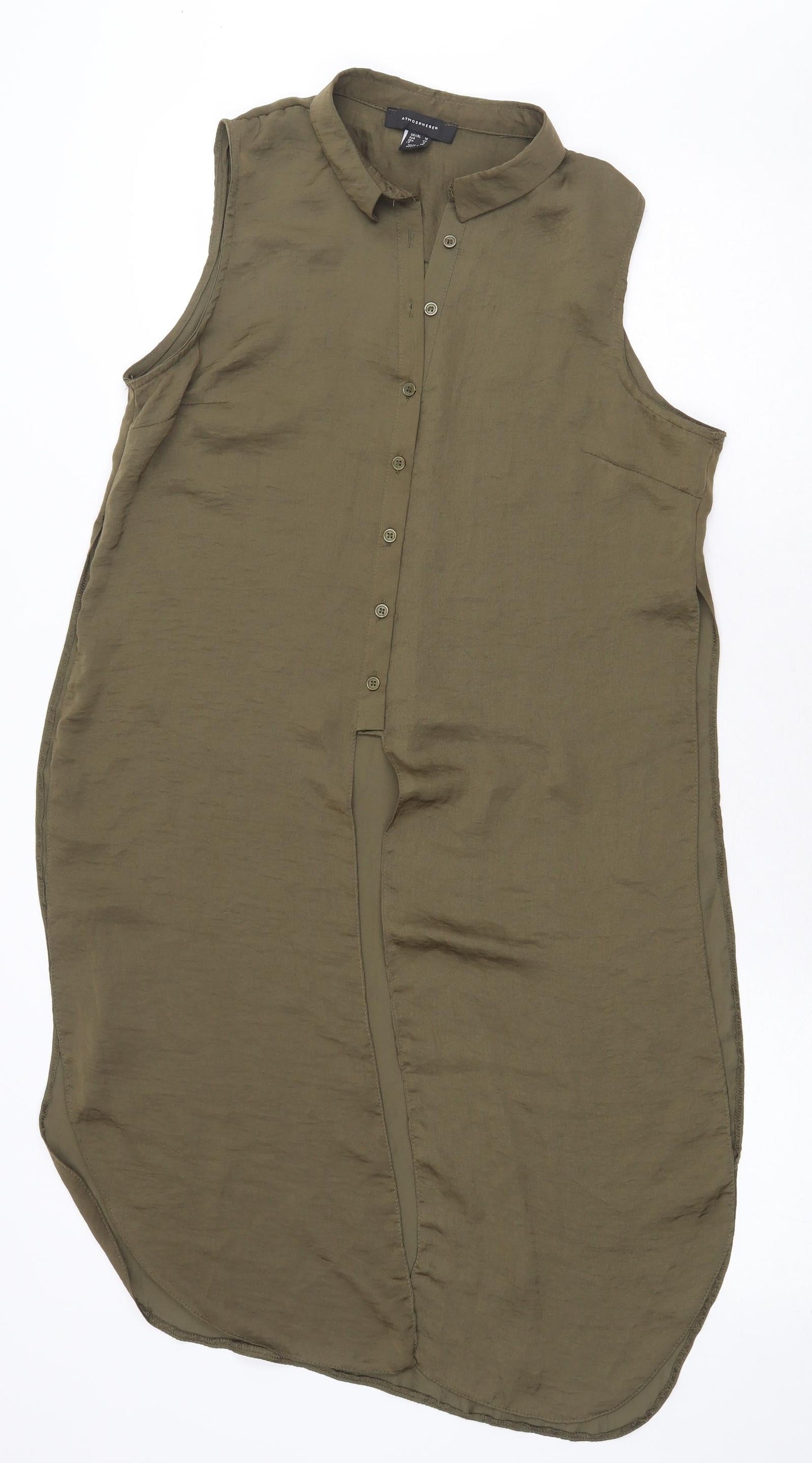 Atmosphere Womens Green Polyester Basic Button-Up Size 14 Collared - Slit