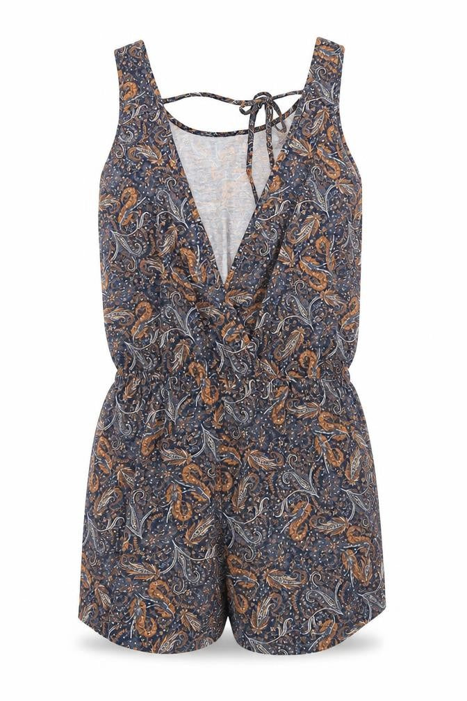ESMARA Womens Black Paisley Polyester Romper One-Piece Size M Tie