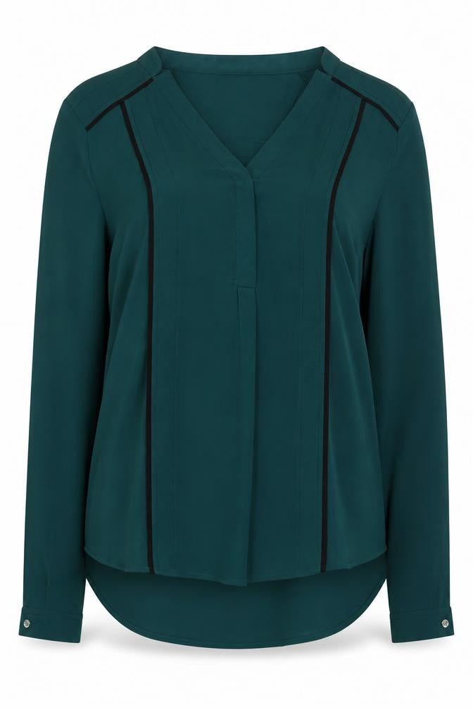 Jones New York Womens Green Polyester Basic Blouse Size 10 V-Neck