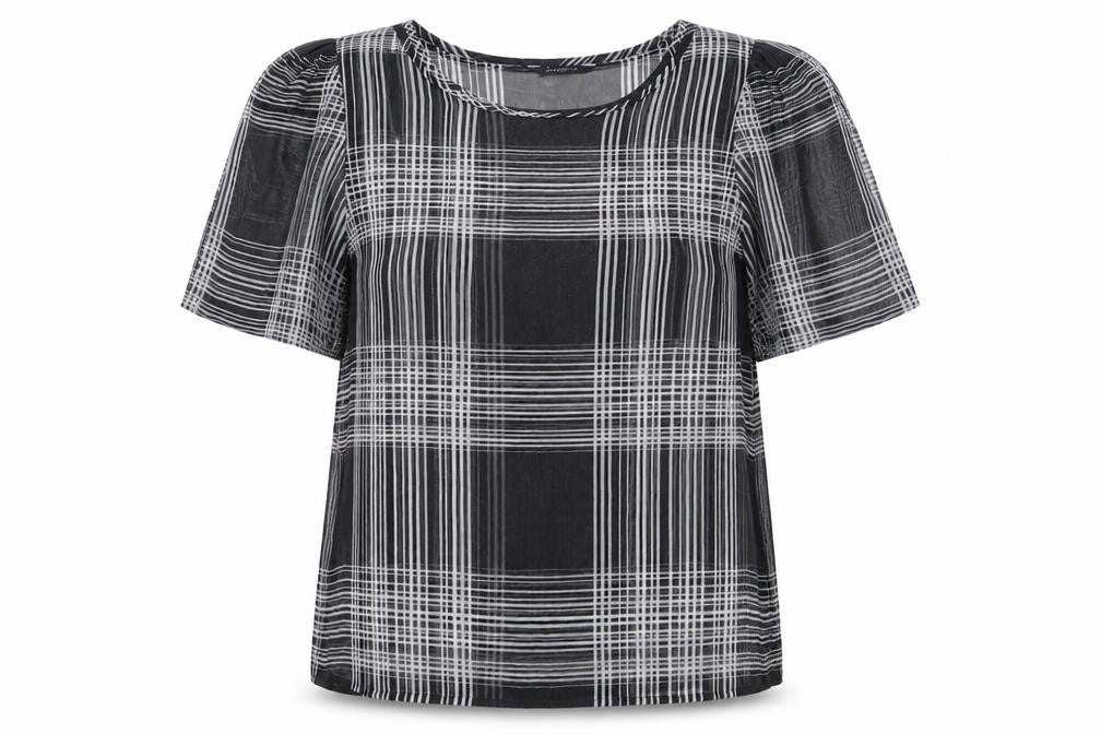 Marks & Spencer Womens Black Plaid Polyester Basic Blouse Size 16 Roll Neck