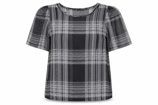 Marks and Spencer Womens Black Plaid Polyester Basic Blouse Size 16 Roll Neck
