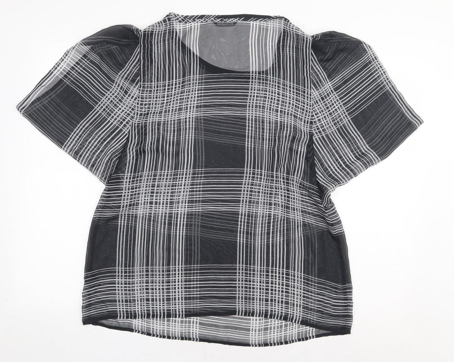 Marks and Spencer Womens Black Plaid Polyester Basic Blouse Size 16 Roll Neck