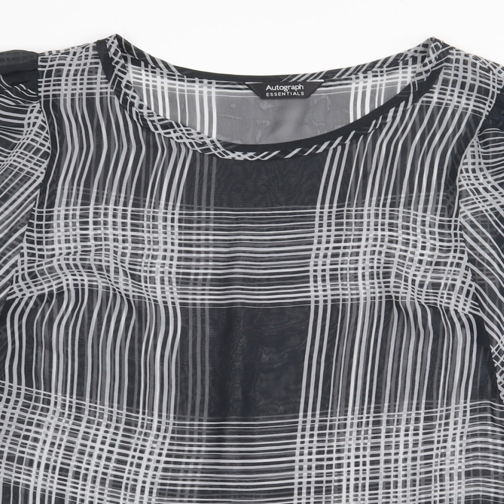 Marks and Spencer Womens Black Plaid Polyester Basic Blouse Size 16 Roll Neck
