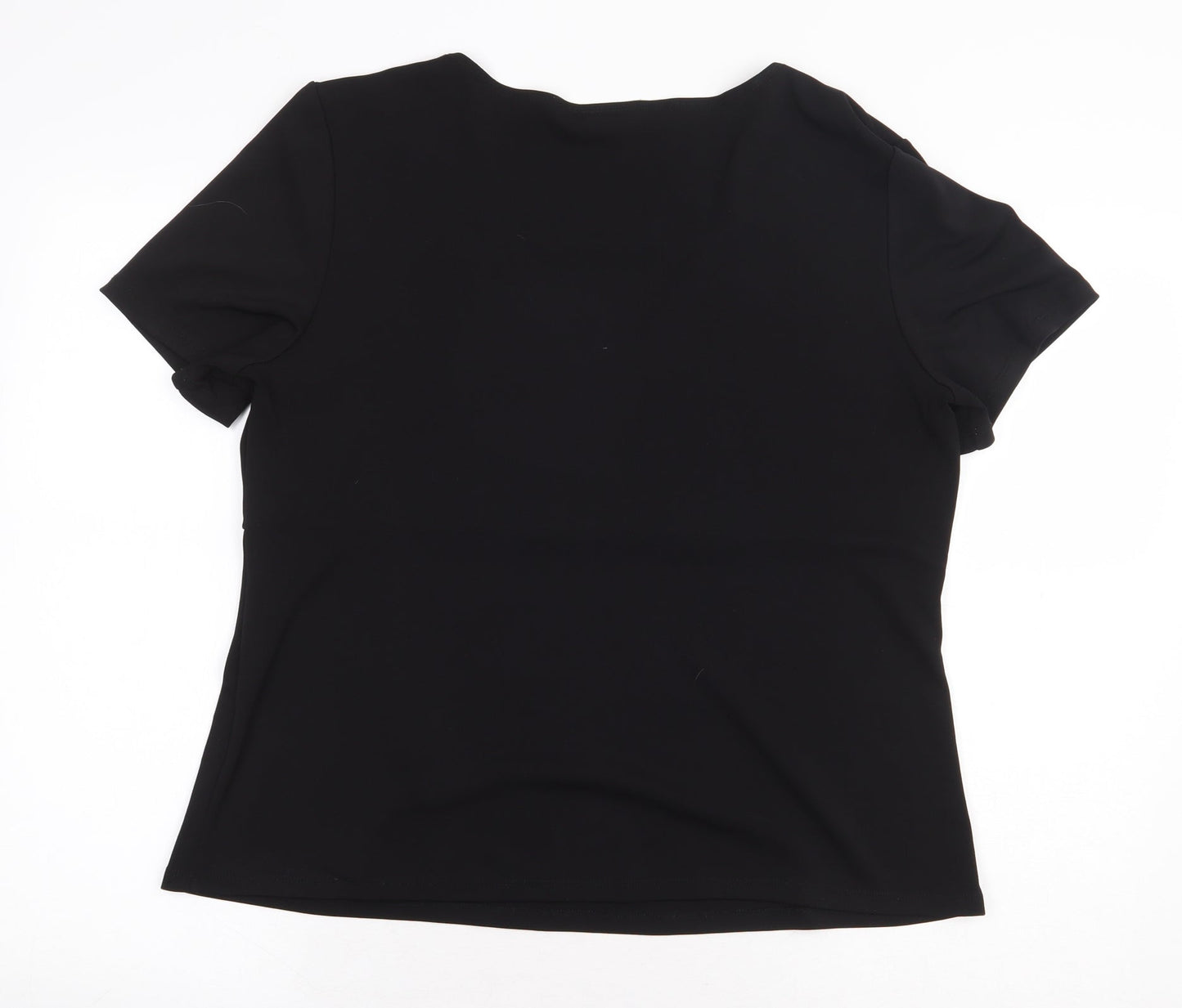 JF By Javid Womens Black Geometric Polyester Basic Blouse Size 20 Square Neck