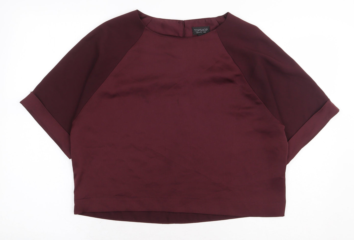 Topshop Womens Red Polyester Basic Blouse Size 10 Round Neck