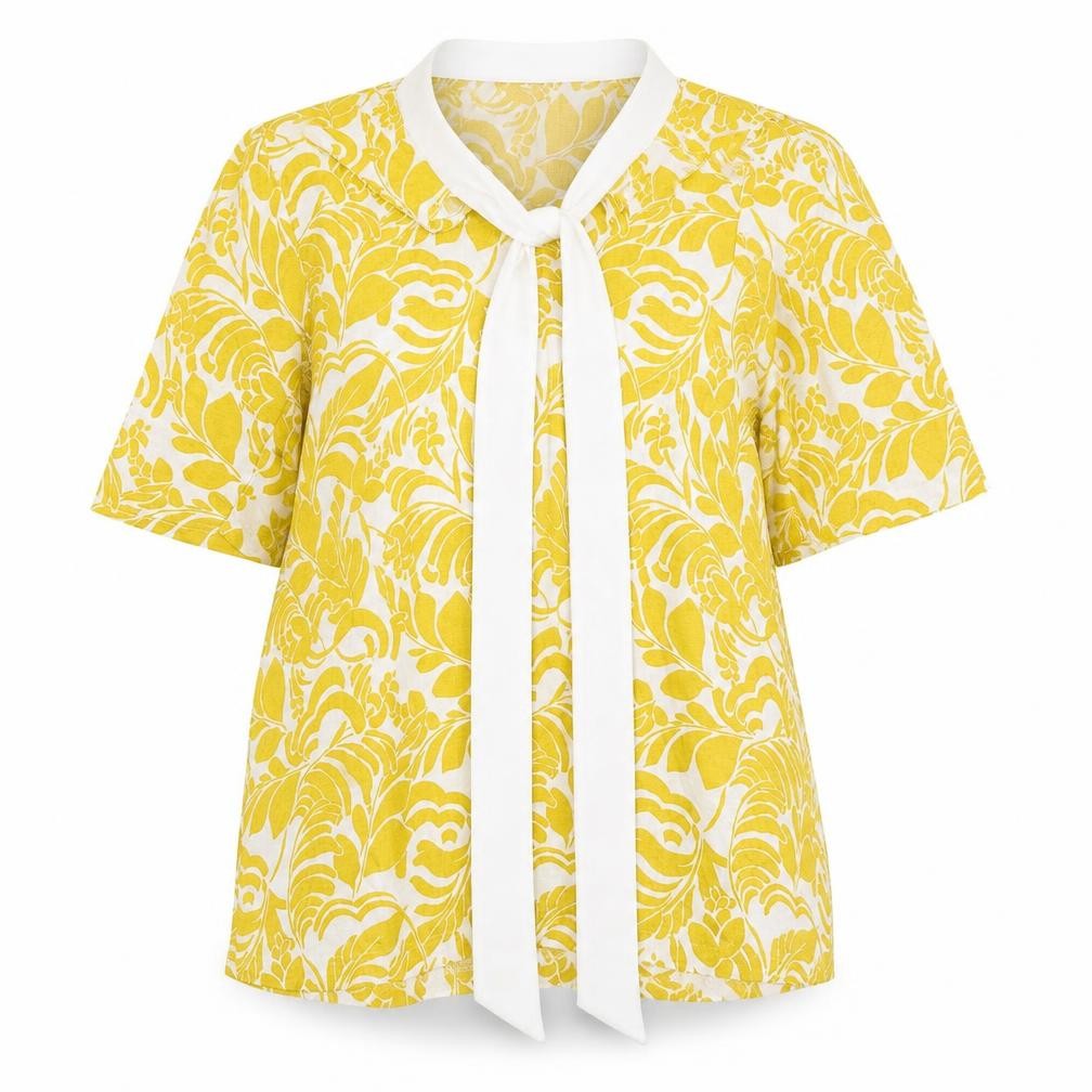 Marks & Spencer Womens Yellow Geometric Viscose Basic Blouse Size 10 Mock Neck