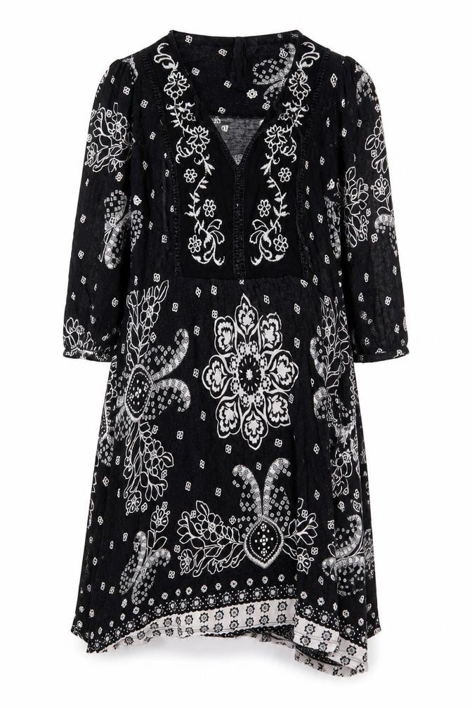NEXT Womens Black Geometric Viscose A-Line Size 2XS V-Neck Pullover