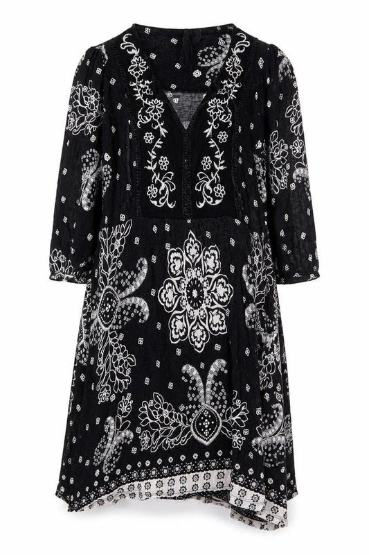 Next Womens Black Geometric Viscose A-Line Size 2XS V-Neck Pullover