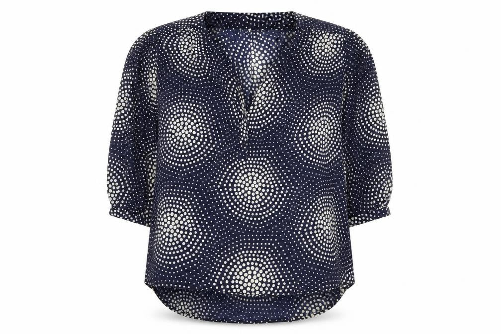 eci New York Womens Blue Geometric Polyester Basic Blouse Size XL V-Neck