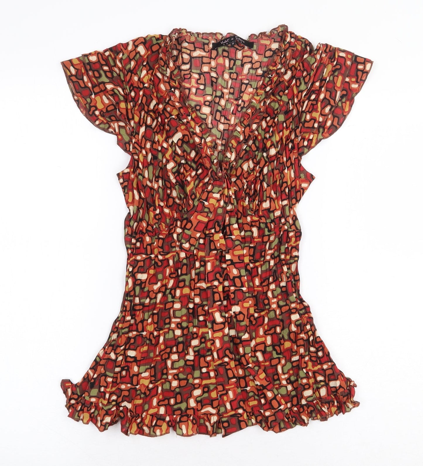 Violet & Claire Womens Orange Geometric Polyester Basic Blouse Size S V-Neck