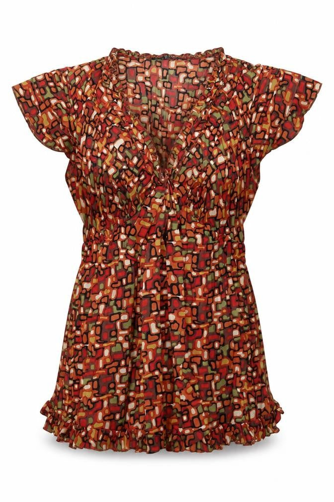 Violet & Claire Womens Orange Geometric Polyester Basic Blouse Size S V-Neck