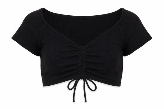 FOREVER 21 Womens Black Polyester Cropped Blouse Size M Scoop Neck