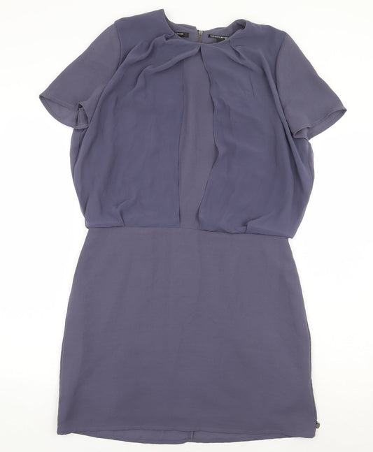 Maison Scotch Womens Blue Polyester A-Line Size XS Round Neck Zip
