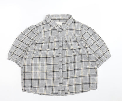 My Essentials Waredrobe Womens Grey Plaid Cotton Basic Button-Up Size 8 Collared