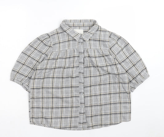 My Essentials Waredrobe Womens Grey Plaid Cotton Basic Button-Up Size 8 Collared