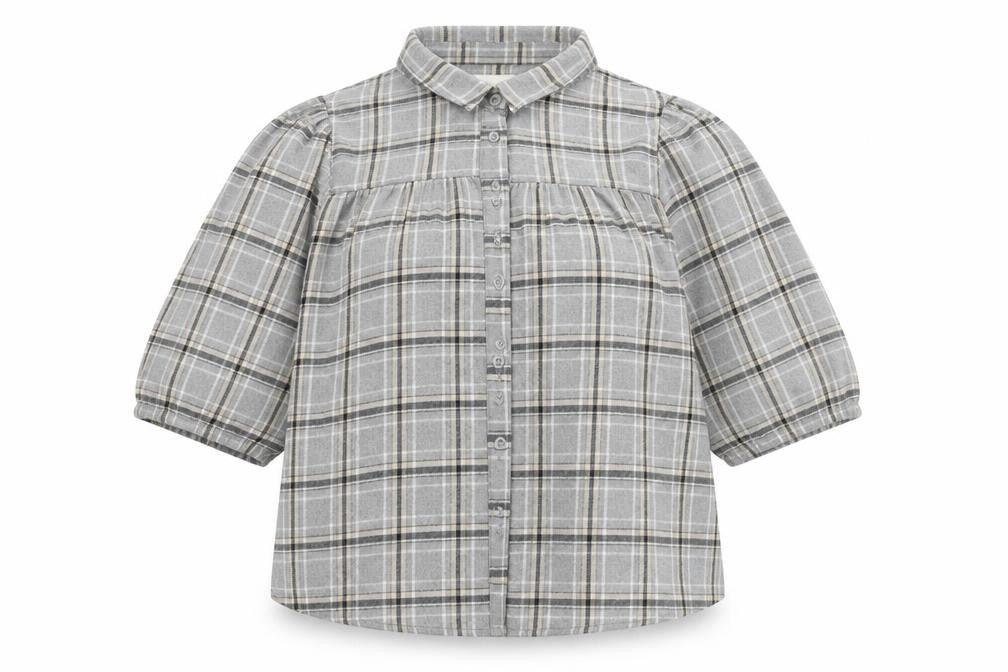 My Essentials Waredrobe Womens Grey Plaid Cotton Basic Button-Up Size 8 Collared
