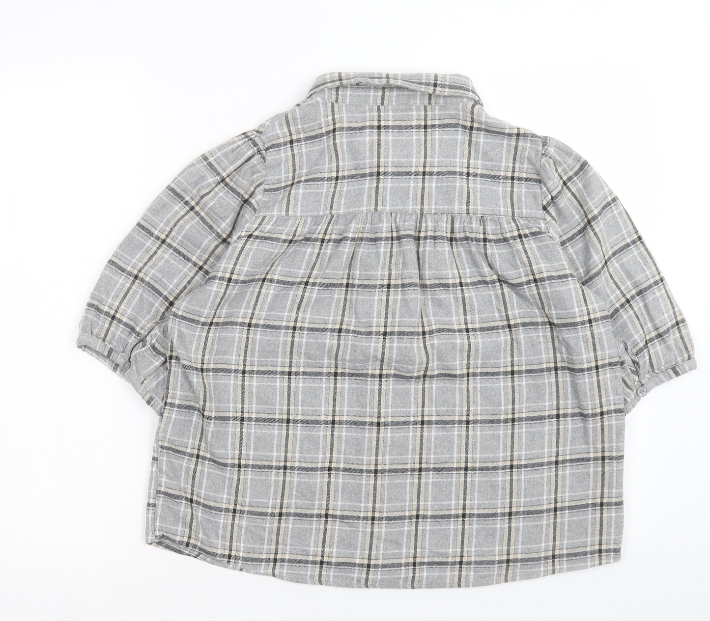 My Essentials Waredrobe Womens Grey Plaid Cotton Basic Button-Up Size 8 Collared