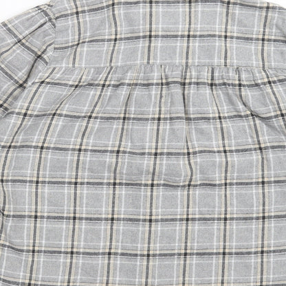 My Essentials Waredrobe Womens Grey Plaid Cotton Basic Button-Up Size 8 Collared