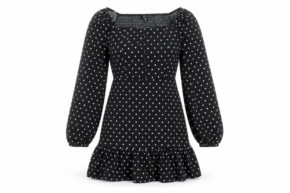 Lola Skye Womens Black Polka Dot Polyester A-Line Size 8 Scoop Neck Pullover