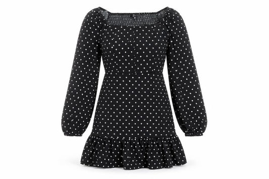 Lola Skye Womens Black Polka Dot Polyester A-Line Size 8 Scoop Neck Pullover