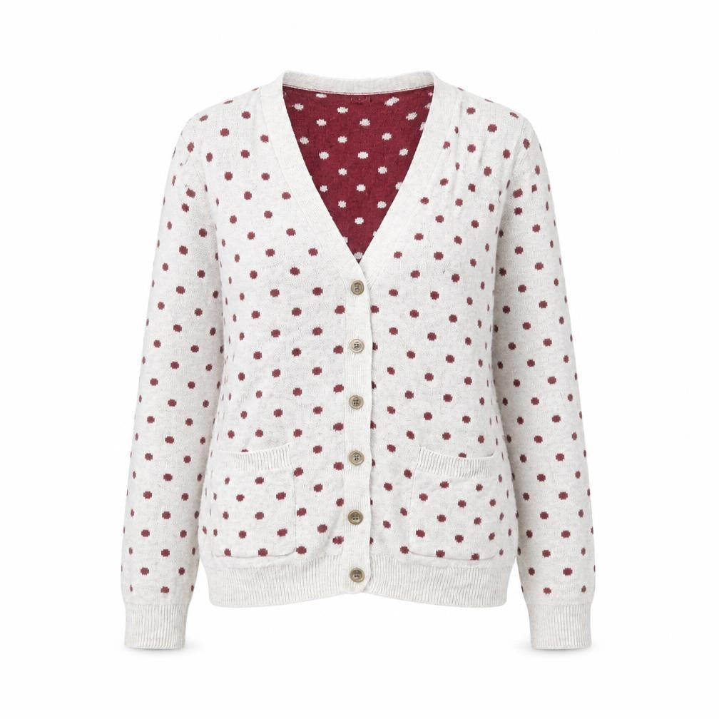 Forever 21 Womens Grey V-Neck Polka Dot Cotton Cardigan Jumper Size S