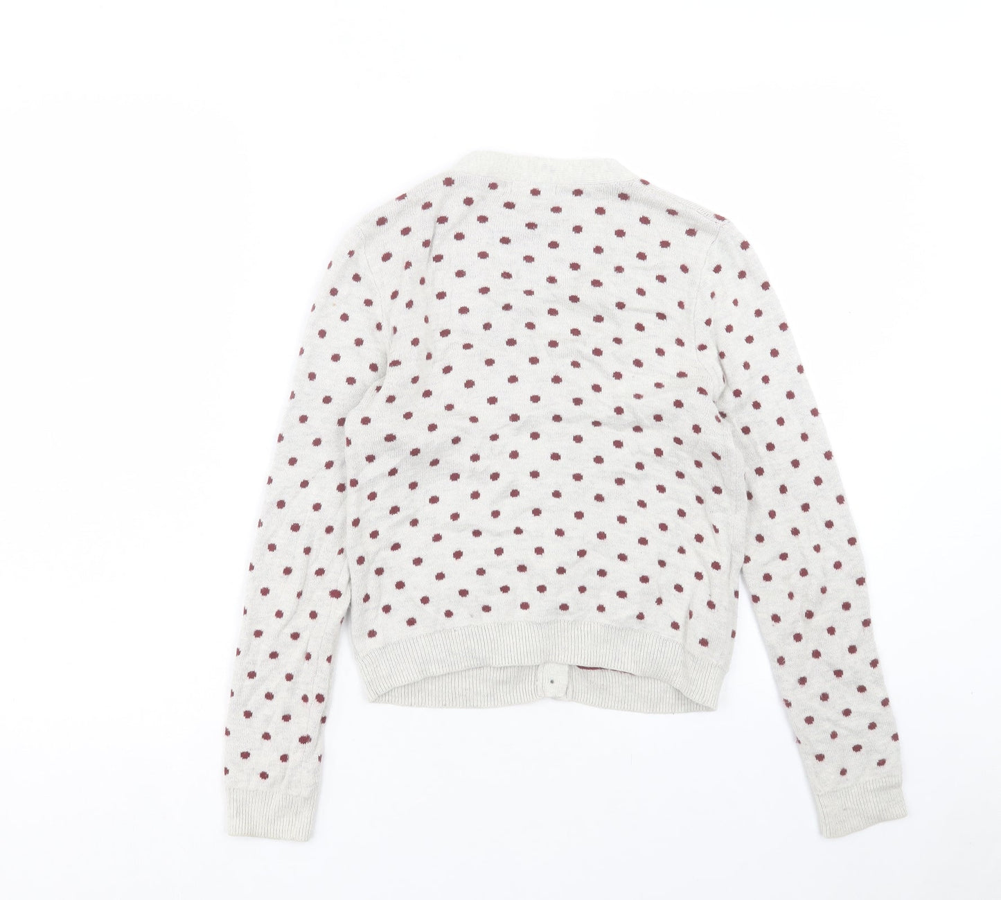 FOREVER 21 Womens Grey V-Neck Polka Dot Cotton Cardigan Jumper Size S