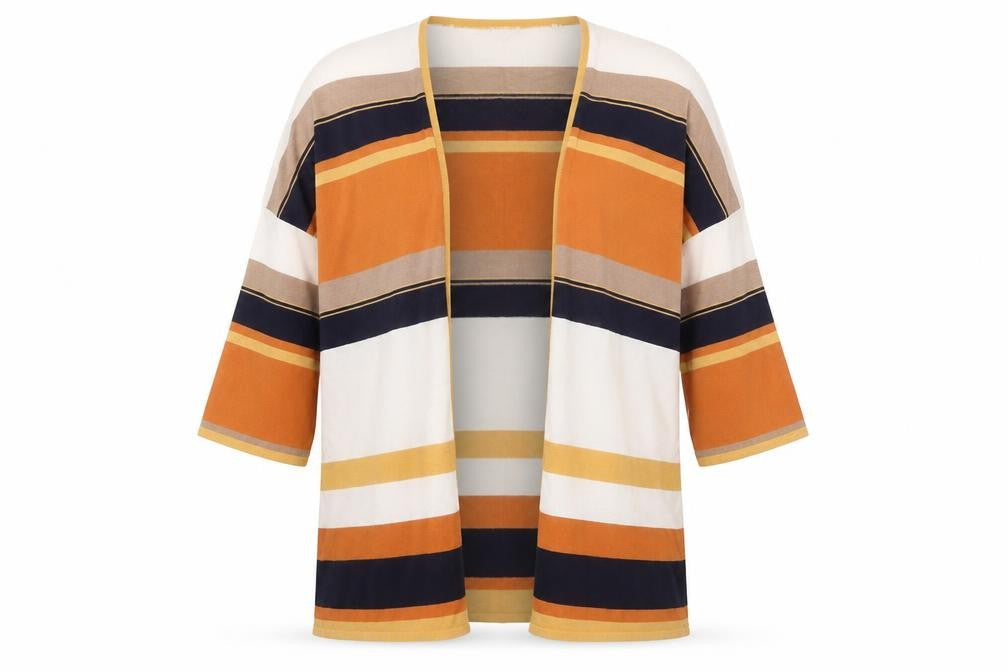 Oasis Womens Orange V-Neck Striped Viscose Cardigan Jumper Size M