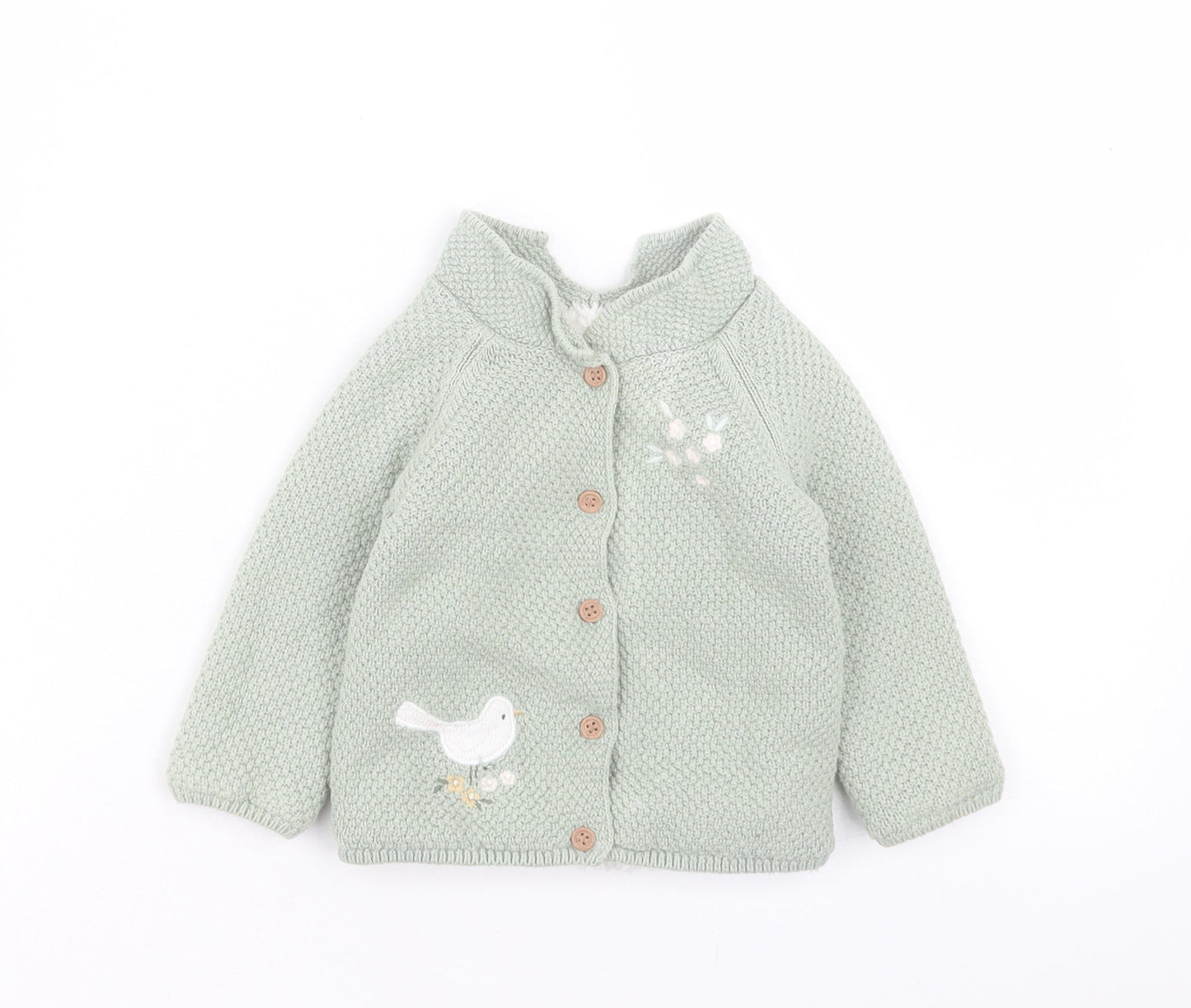 Mothercare Girls Green Cotton Cardigan Jumper Size 6-9 Months Button