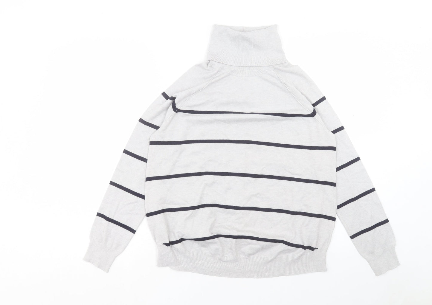 M&Co Womens Grey Roll Neck Striped Viscose Pullover Jumper Size 12