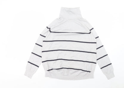 M&Co Womens Grey Roll Neck Striped Viscose Pullover Jumper Size 12