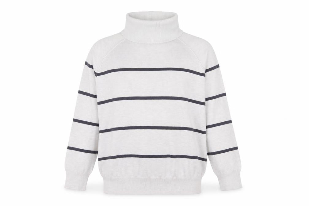 M&Co Womens Grey Roll Neck Striped Viscose Pullover Jumper Size 12