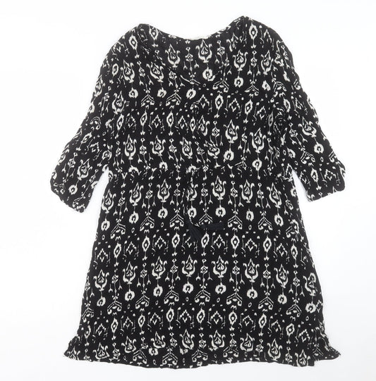 Mango Womens Black Geometric Viscose A-Line Size S Scoop Neck Button