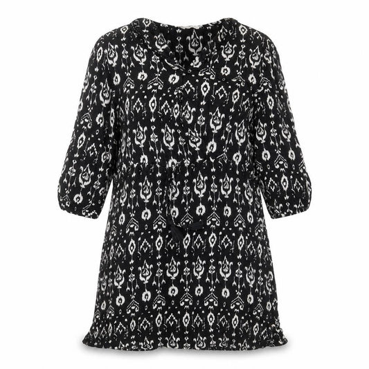 Mango Womens Black Geometric Viscose A-Line Size S Scoop Neck Button