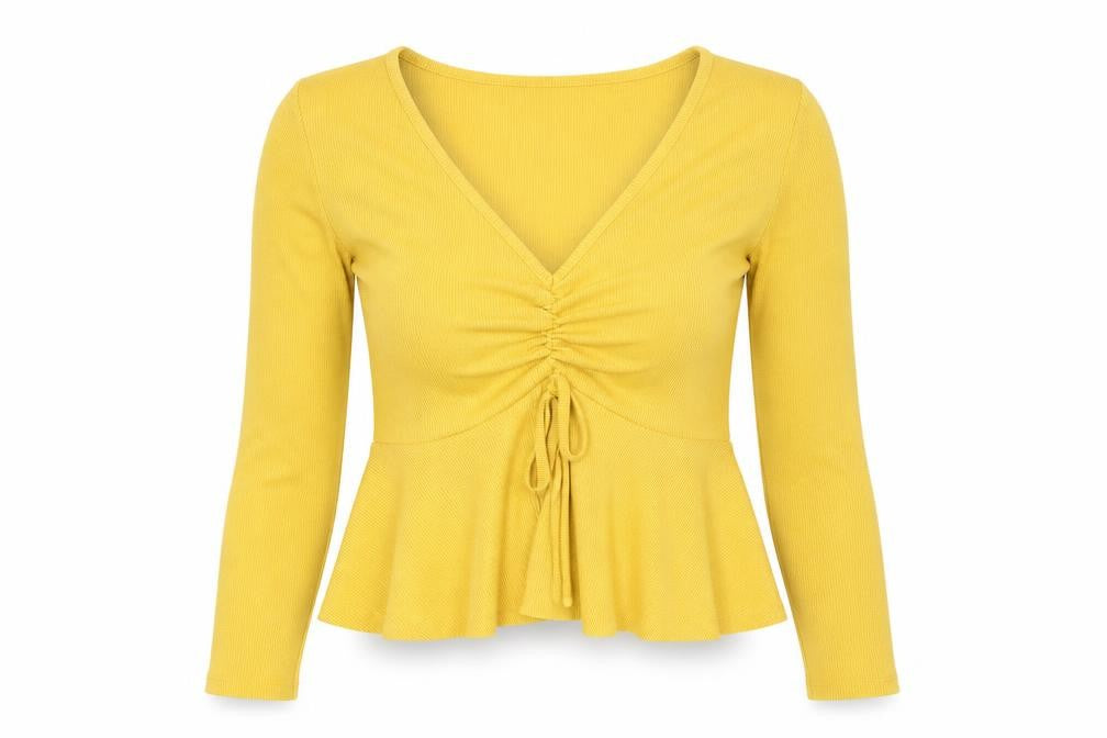 SheIn Womens Yellow Cotton Basic Blouse Size S V-Neck