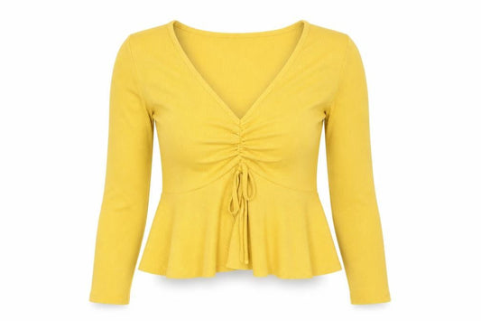 SHEIN Womens Yellow Cotton Basic Blouse Size S V-Neck